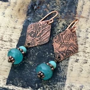 Copper & aquamarine gemstone earrings